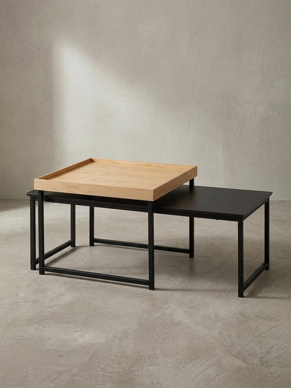 COUCHTISCH 2er Set Holz Metall Ineinanderschiebbar SILVANUS, Schwarz 110x60x45 cm - Schwarz, Holz/Metall (60/110/45cm) - KADIMA DESIGN