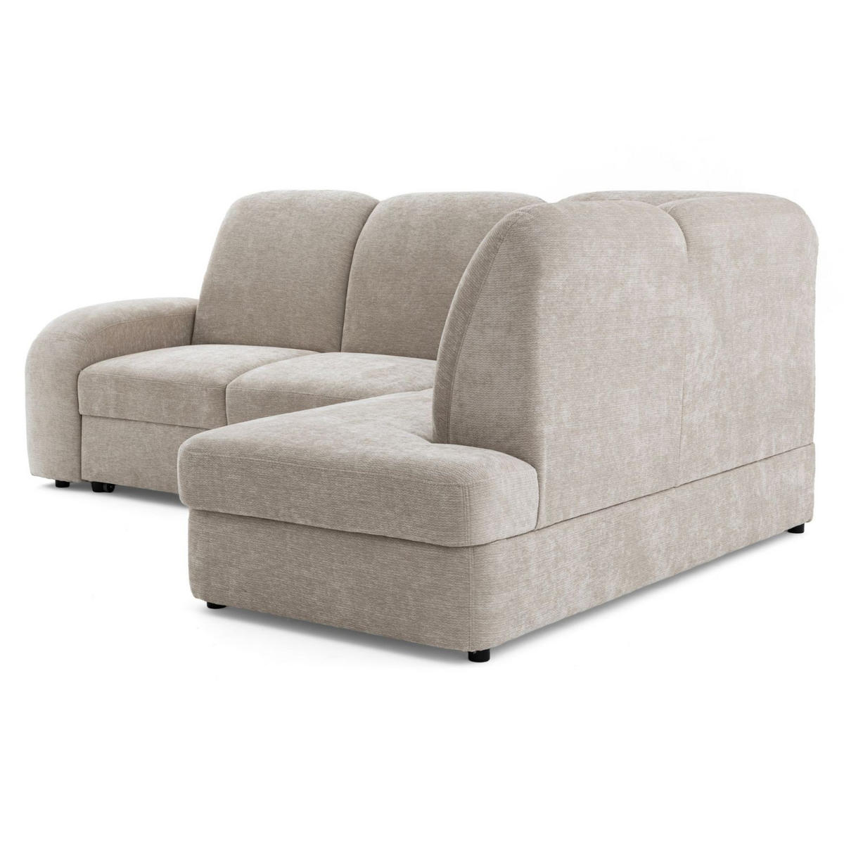 ECKSOFA VIBE L Rechts mit Schlaffunktion 129x205 Chenille Beige - Beige/Schwarz, Holz/Kunststoff (250/186cm) - Muffo