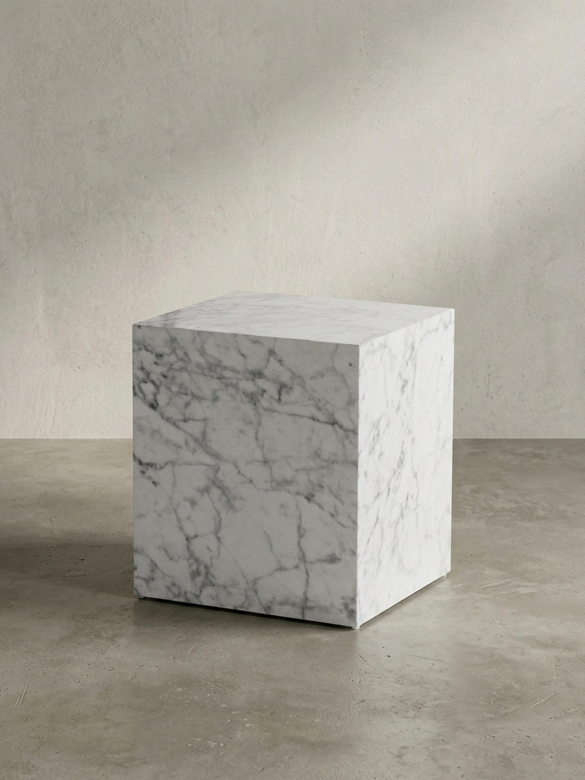 COUCHTISCH MONOBLOC in Hochglanz mit Marmor-Optik, Würfelform, Weiß 40x40x45 cm - Weiß, Holzwerkstoff (40/40/45cm) - KADIMA DESIGN