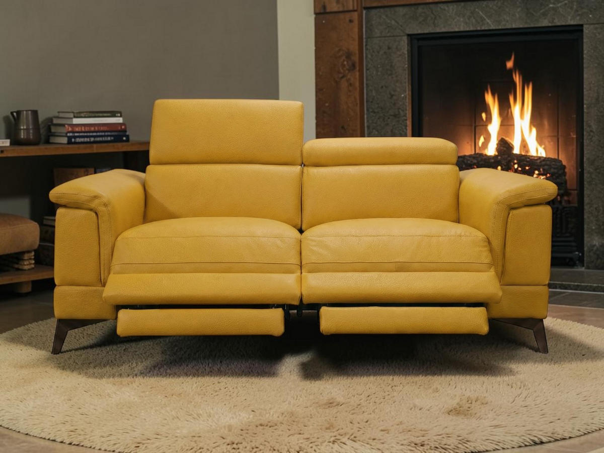 3-SITZER Sofa Planet Echtleder mit 2 x Relaxfunktion Senfgelb - Gelb, Leder/Metall (200/80/110cm)