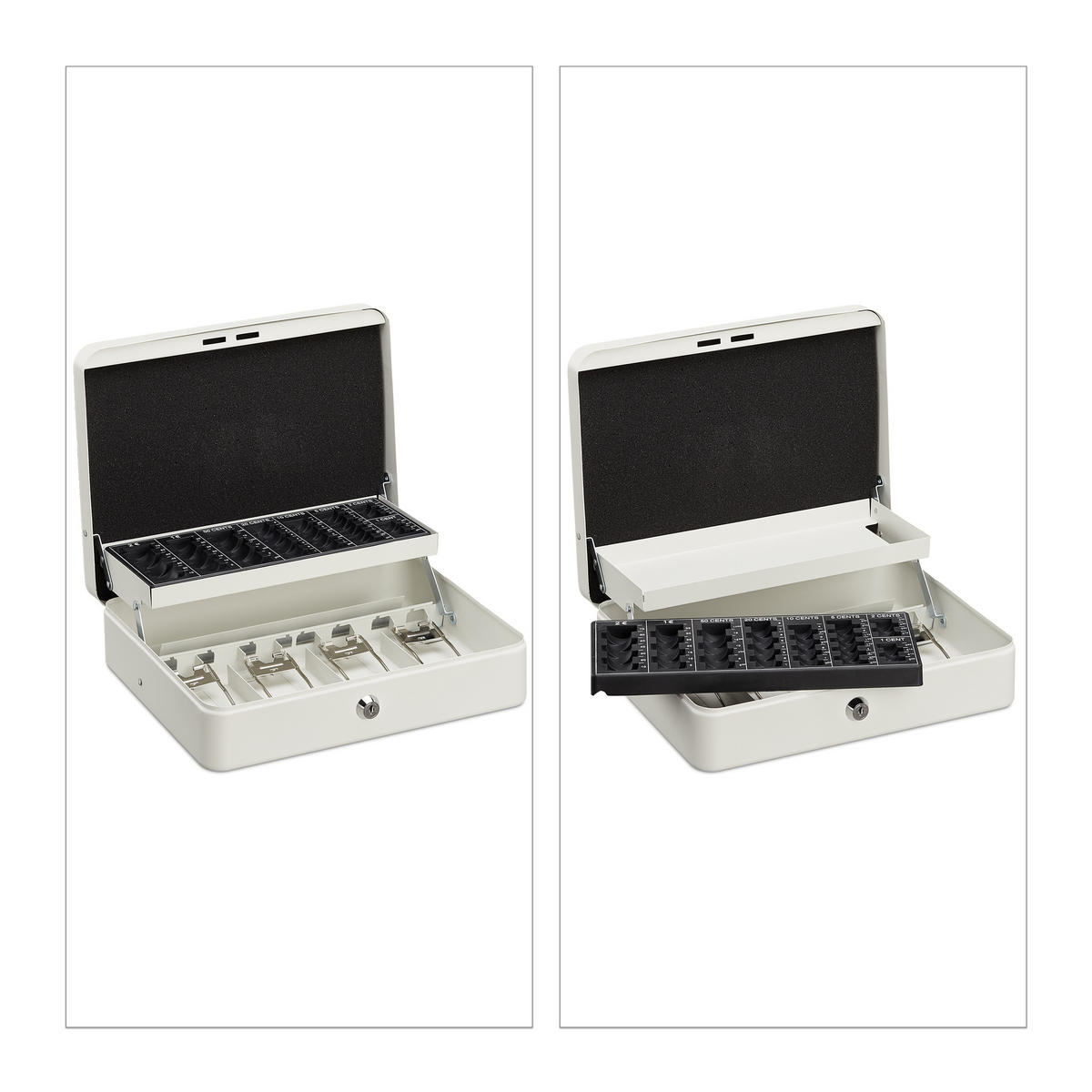 GELDKASSETTE Euro-Münzzählbrett - Weiß, Kunststoff/Metall (30.5/8.5/24.5cm) - Relaxdays