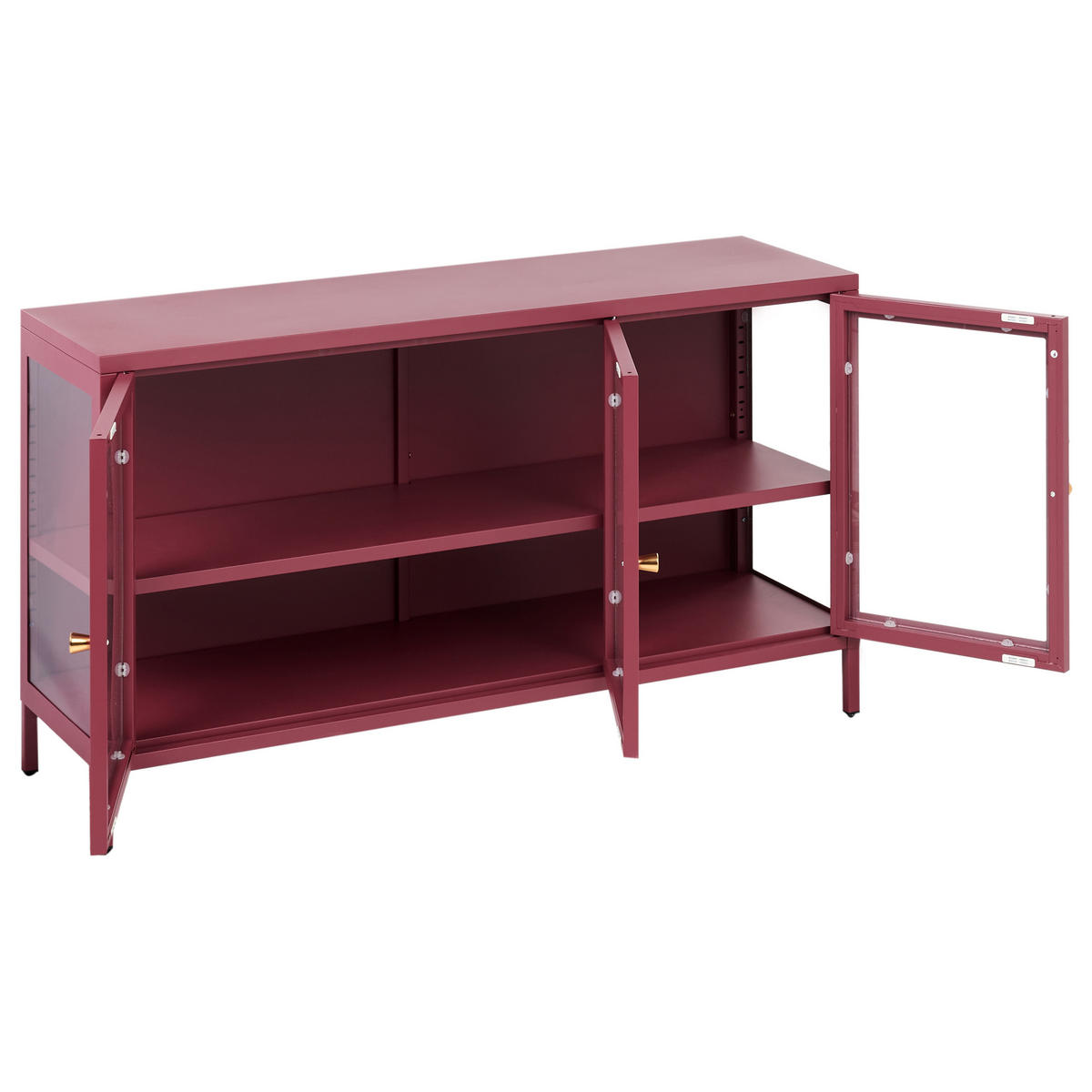 SIDEBOARD se skleněnými dveřmi Kov 115 cm Tmavě červený Newport - tmavě červená, kov (115/64/35cm) - Beliani
