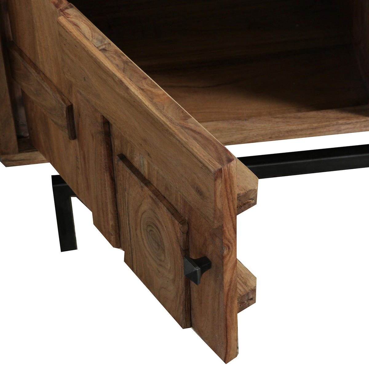 MASSIVES TV-LOWBOARD - Akazie / Schwarz - Schwarz/Akaziefarben, Holz/Metall (148/55/45cm) - home24