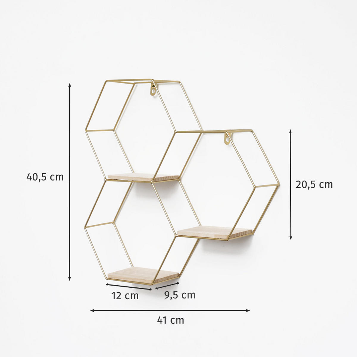 WANDREGAL Dreifaches sechseckiges aus Metall - 40,5 x 41 cm - Gold - Goldfarben, Metall (41/40.5/10.5cm) - IVOL