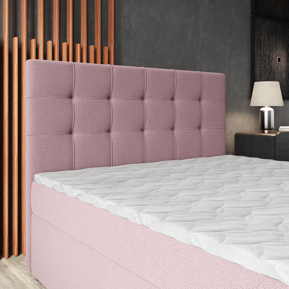 BOXBETT PALMA 180x200 cm mit Matratze und Topper, H2+H3 - Rosa - Rosa, Holz (180/200cm) - MASSENO