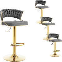 BARHOCKER 4er Set, mit geflochtener Rückenlehne, Samt, Dunkelgrau - Dunkelgrau/Goldfarben, Textil/Metall (48/83/46.5cm) - Woltu