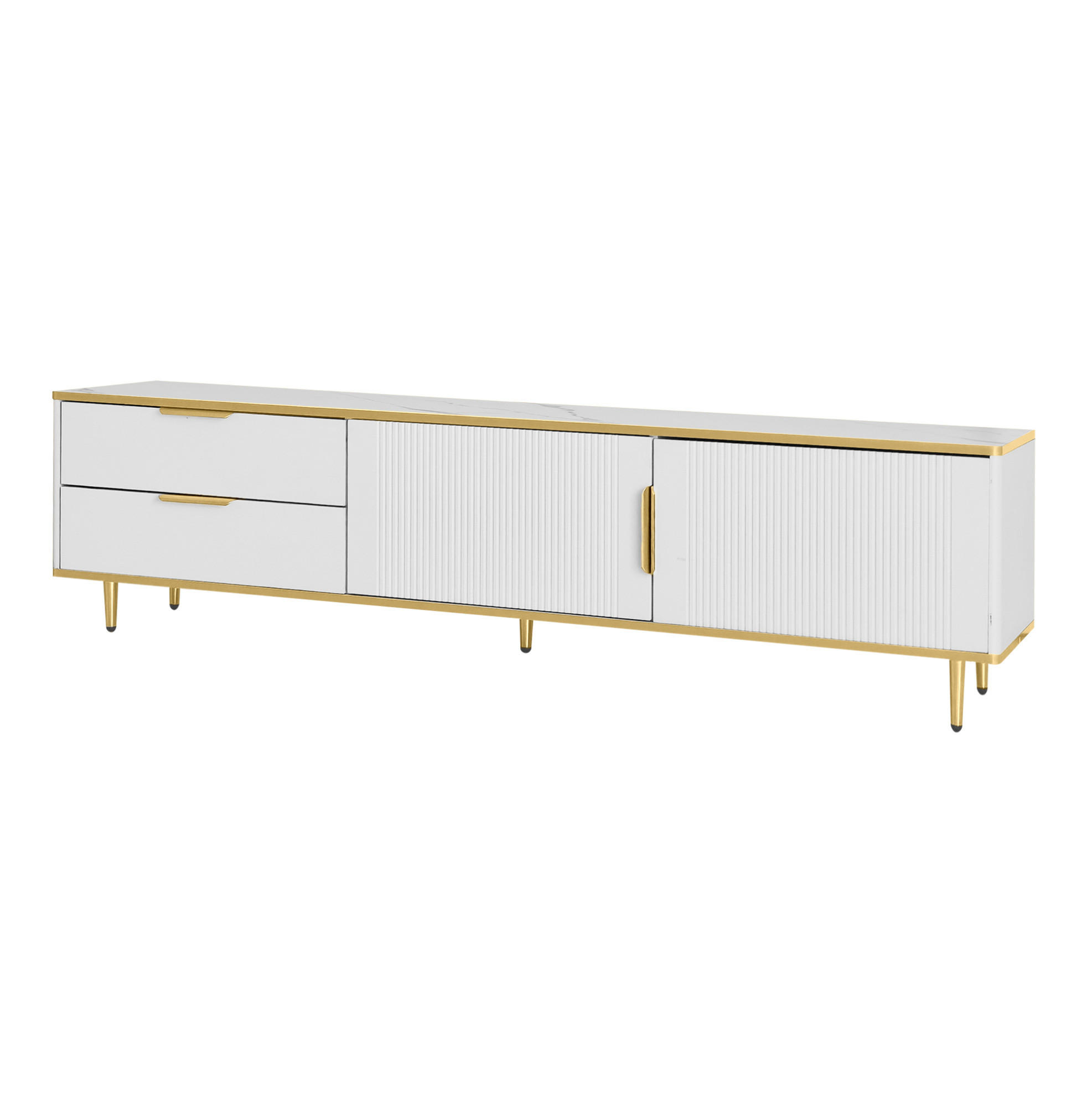 LOWBOARD 170/37/45 cm Weiß und Gold aus Holzwerkstoff mit 2 Schubladen und Schnitzmuster - Weiß, Holzwerkstoff (37/45/170cm) - OKMYHOME