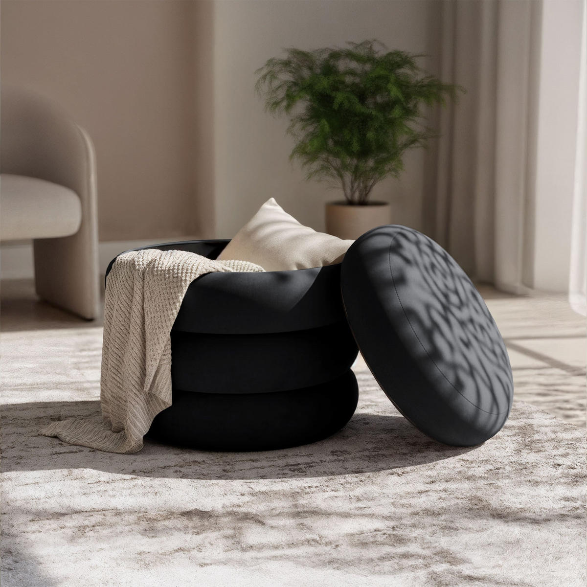 POLSTERHOCKER mit Stauraum schwarz - Schwarz, Textil (42/45/42cm) - RAUMHIRSCH FURNITURE