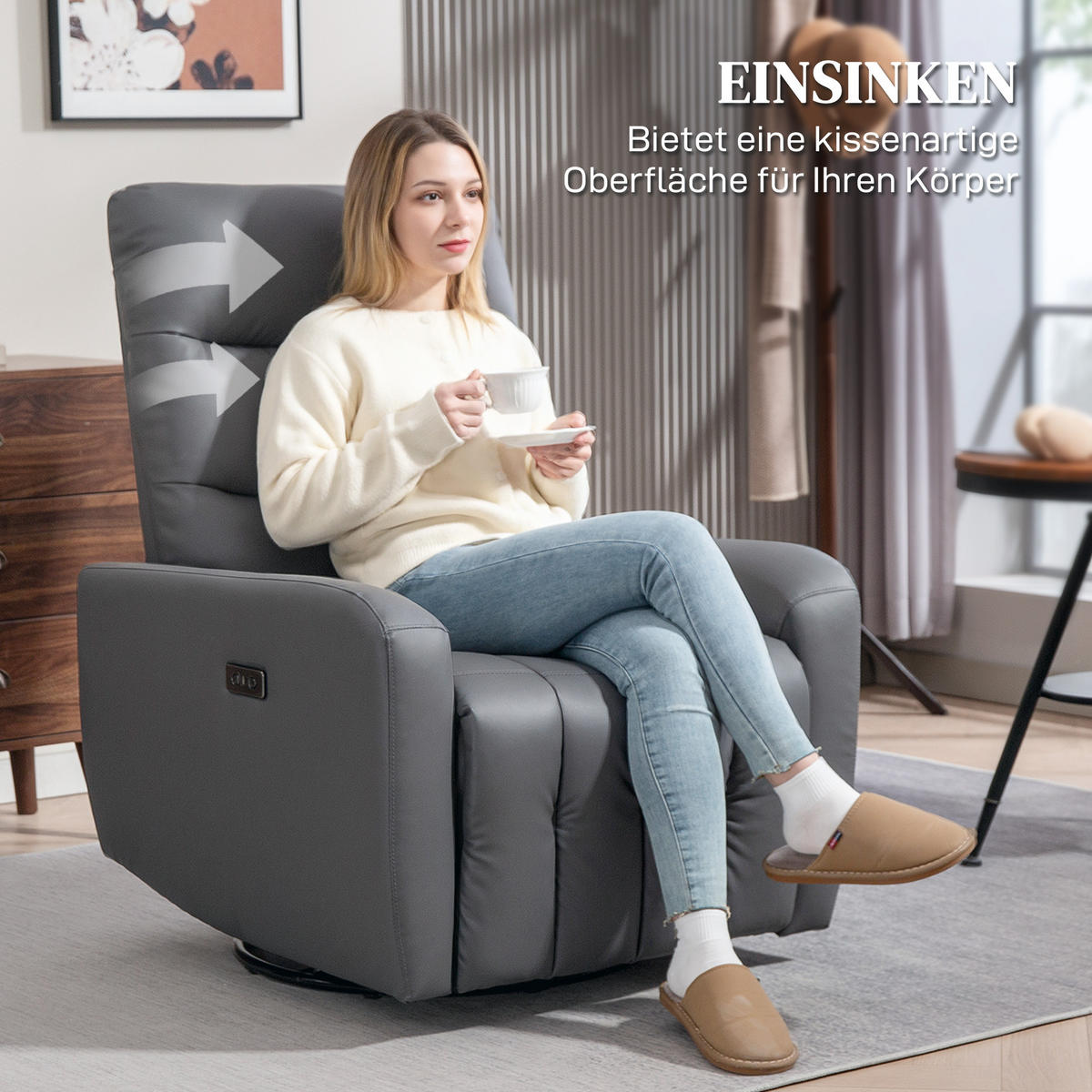 ELEKTRISCH Relaxsessel Fernsehsessel mit Liegefunktion, Schaukelfunktion Grau - Grau, Kunststoff (79/104/89.5cm) - HOMCOM