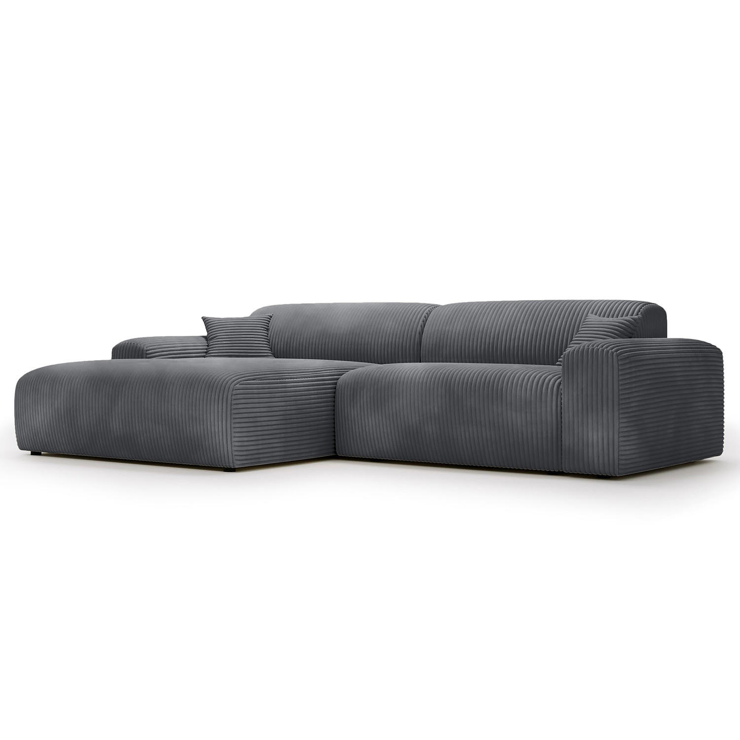 ECKSOFA mit Longchair - Cord - Blau/Schwarz, Kunststoff/Textil (284/178cm) - home24