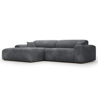 ECKSOFA mit Longchair - Cord - Blau/Schwarz, Kunststoff/Textil (284/178cm) - home24