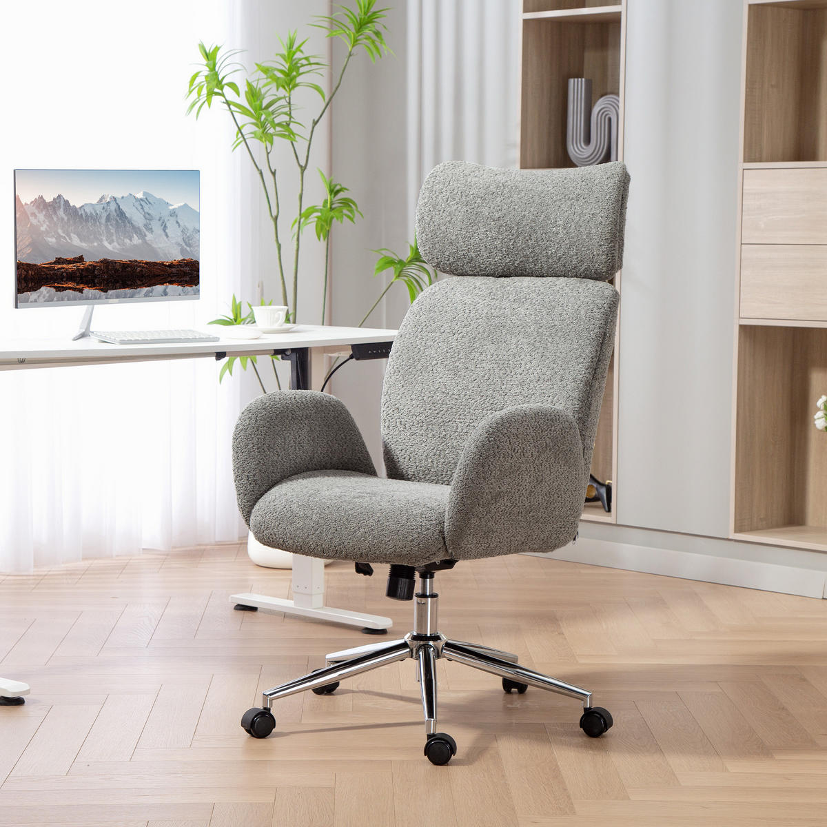 BÜROSTUHL Polyester Dunkelgrau - Dunkelgrau/Silberfarben, Textil/Metall (65/123/75cm) - HOMCOM