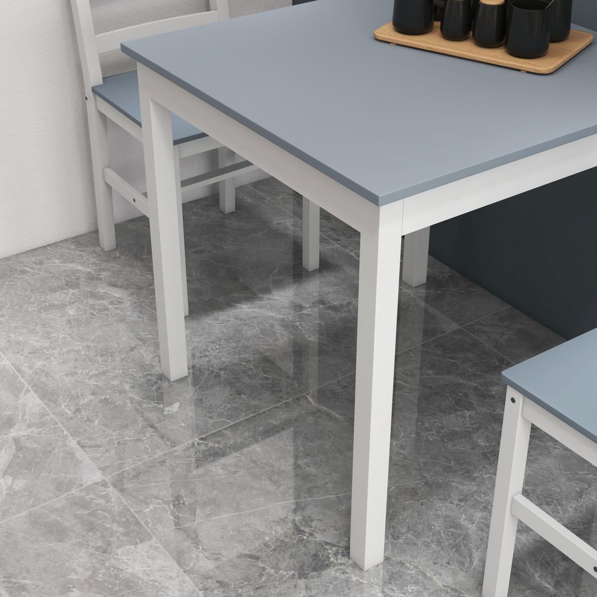 ESSGRUPPE für 2 Personen mit Tisch und 2 Stühlen, Kiefernholz Sitzgruppe in Weiß und Grau für Küche - Grau, Holz (75/75/75cm)