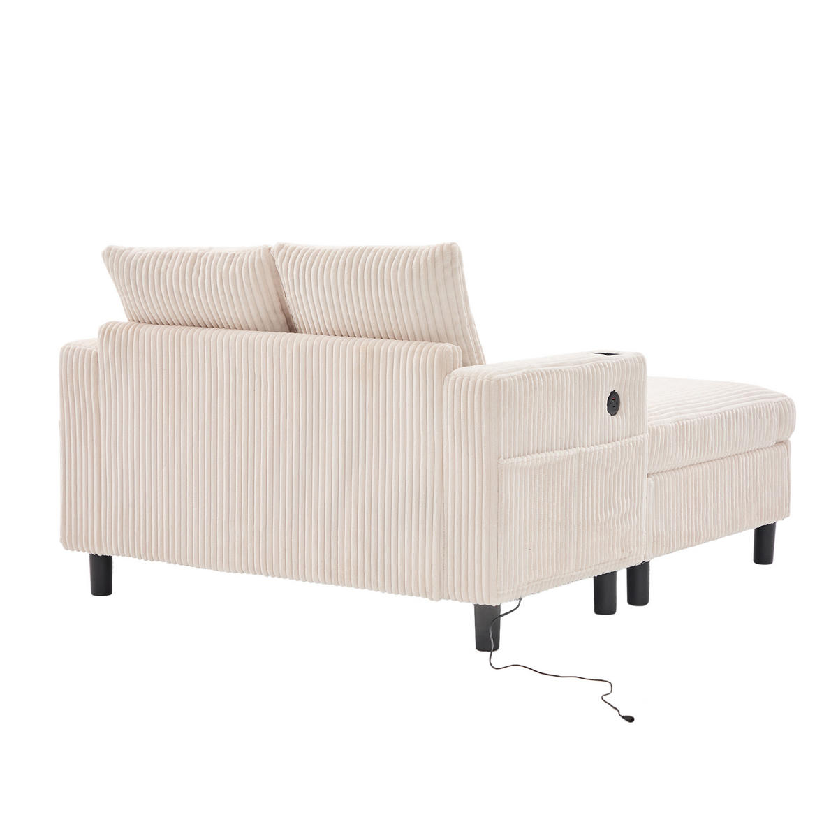 CHAISELONGUE Cord Beige mit USB, LED und Getränkehalter - Beige, Holzwerkstoff/Kunststoff (128/85/142cm) - WISHDOR