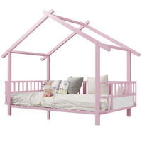 KINDERBETT Hausform 90/200 cm Rosa mit Dachdesign und Sicherheitsgitter ohne Matratze - Rosa, Metall (90/200cm) - MIVRAY