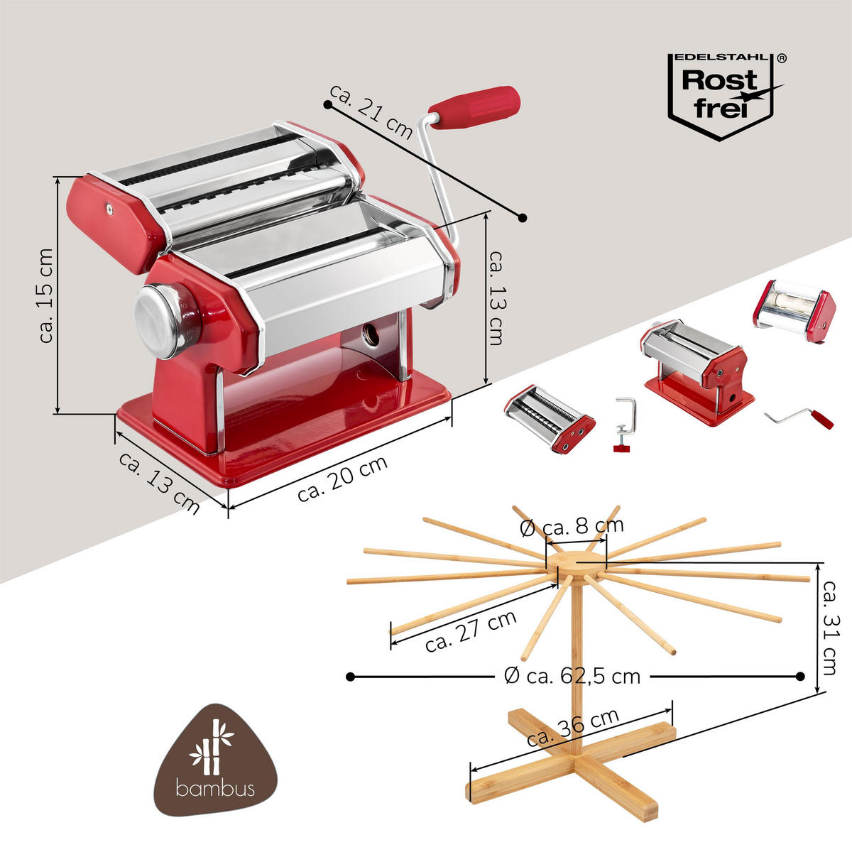 NUDELMASCHINE, rot, Edelstahl - Rot, Metall (20/15/21cm) - bremermann