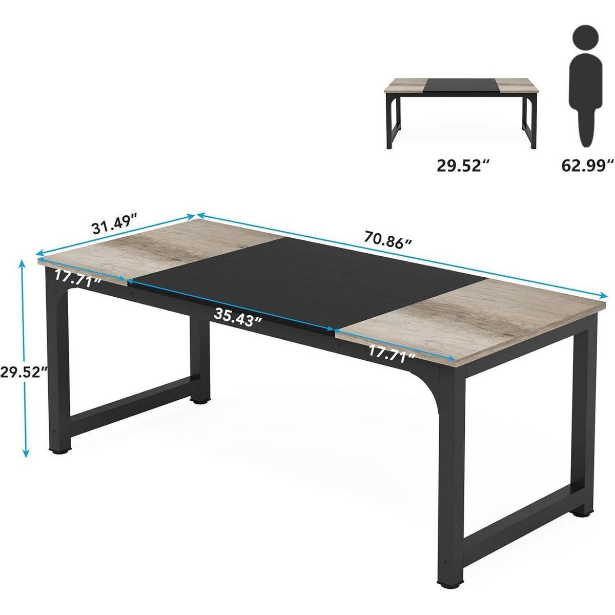 SCHREIBTISCH Computertisch 180 x 80 x 75 cm Vintage-Grau/Schwarz - Multicolor, Metall (80/160/75cm)