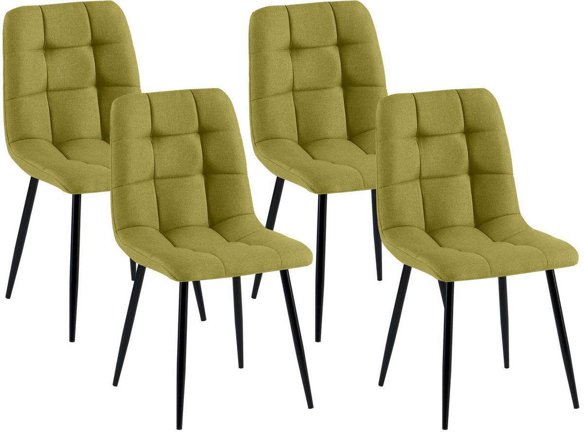 STUHL 4er Set Stoff Grün - Schwarz/Grün, Textil/Metall (45/84/55cm) - CLP