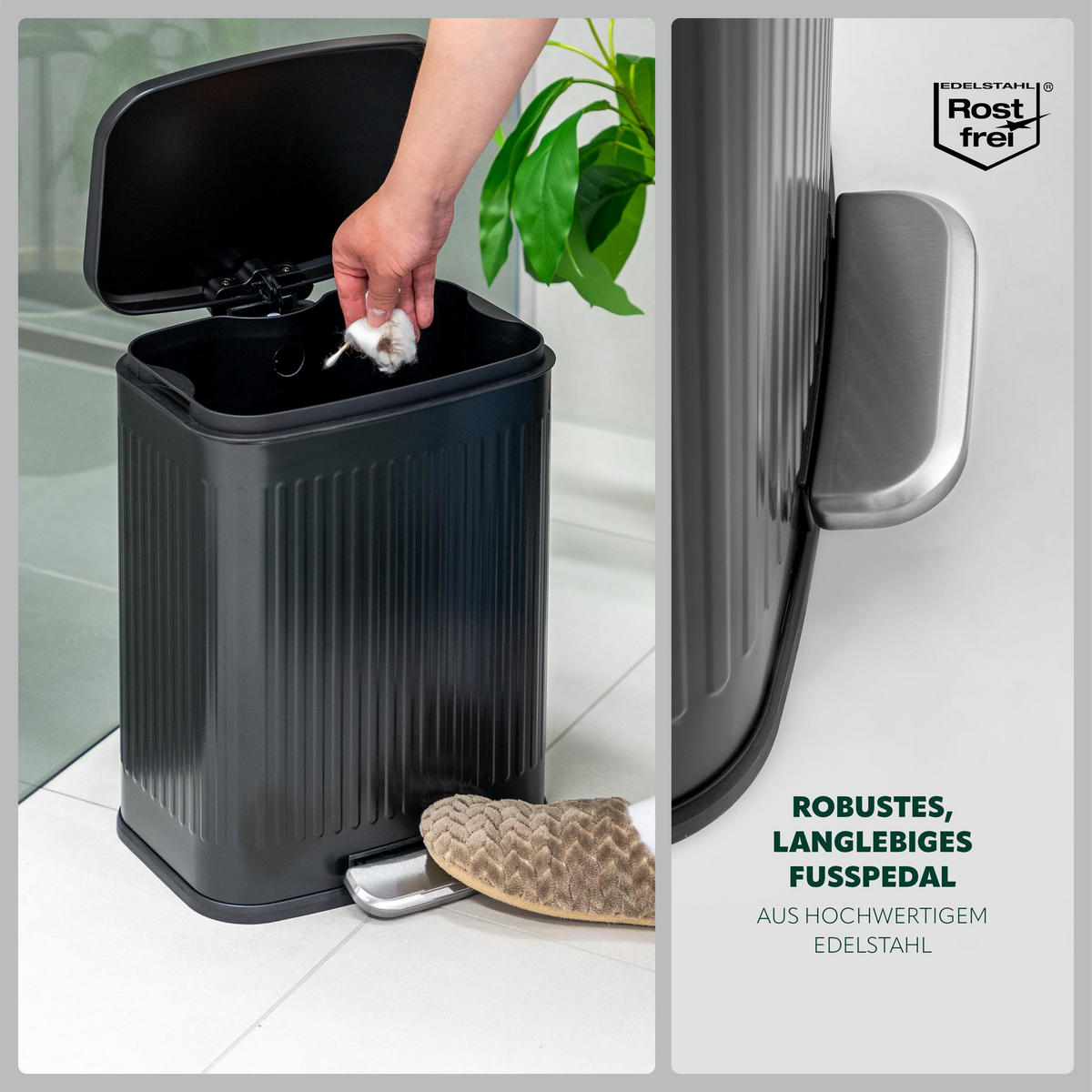 TRETEIMER, schwarz - Schwarz, Metall (28/38.5/25cm) - eluno