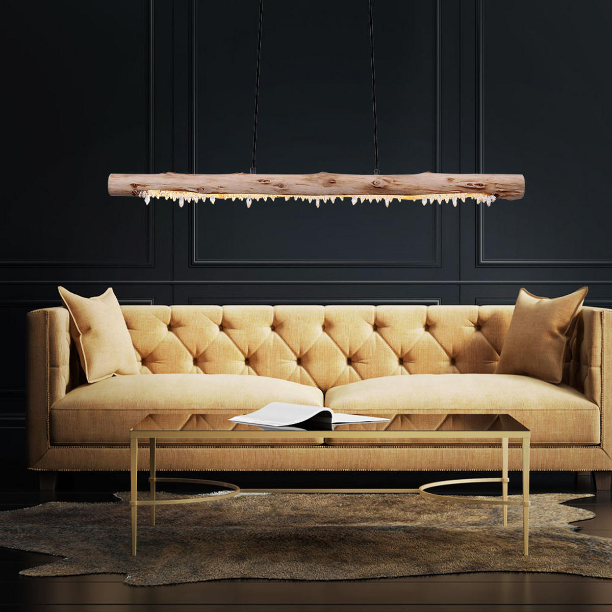 LED HÄNGELEUCHTE Holz Natur Schwarz - Schwarz, Holz (100/8/150cm) - Globo Lighting