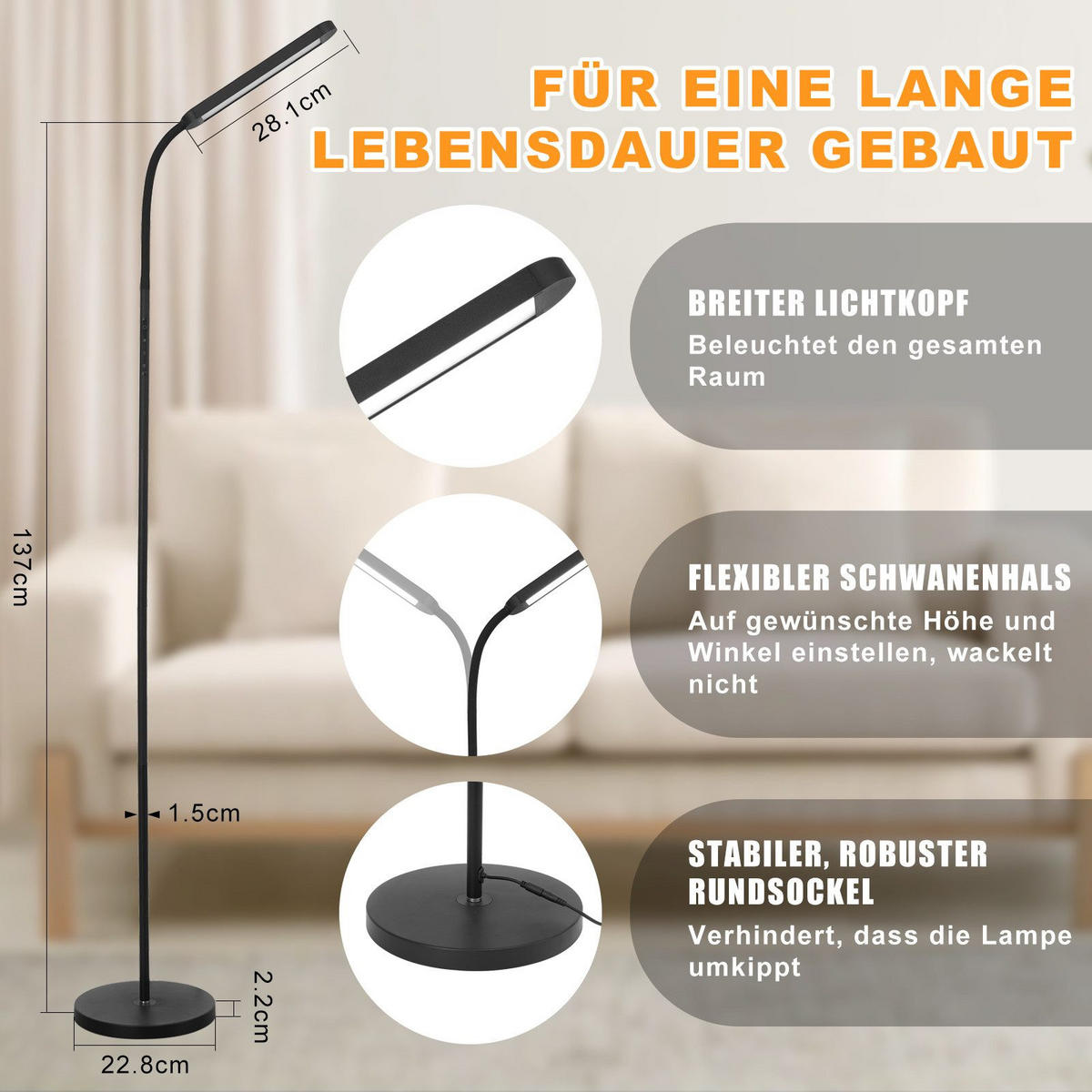 LED-STEHLAMPE Yanchus 137.1/6/22.8cm - Schwarz, Metall (137.1/6/22.8cm) - Nettlife