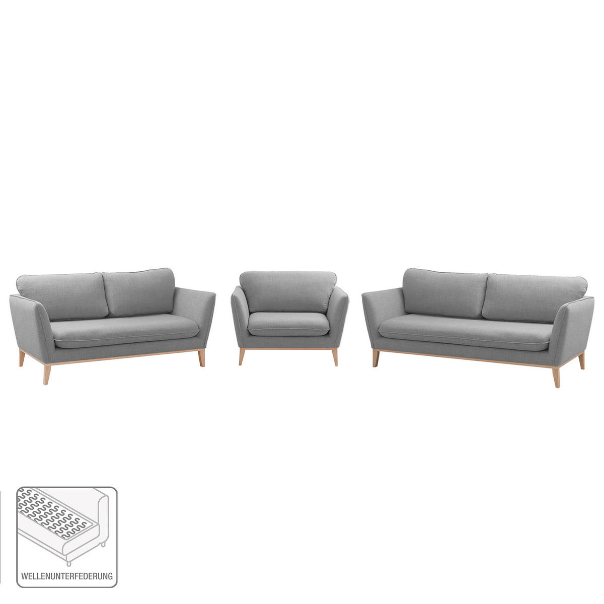 POLSTERGARNITUR - 3-2-1, Webstoff - Hellgrau, Textil (1/1/1cm) - home24