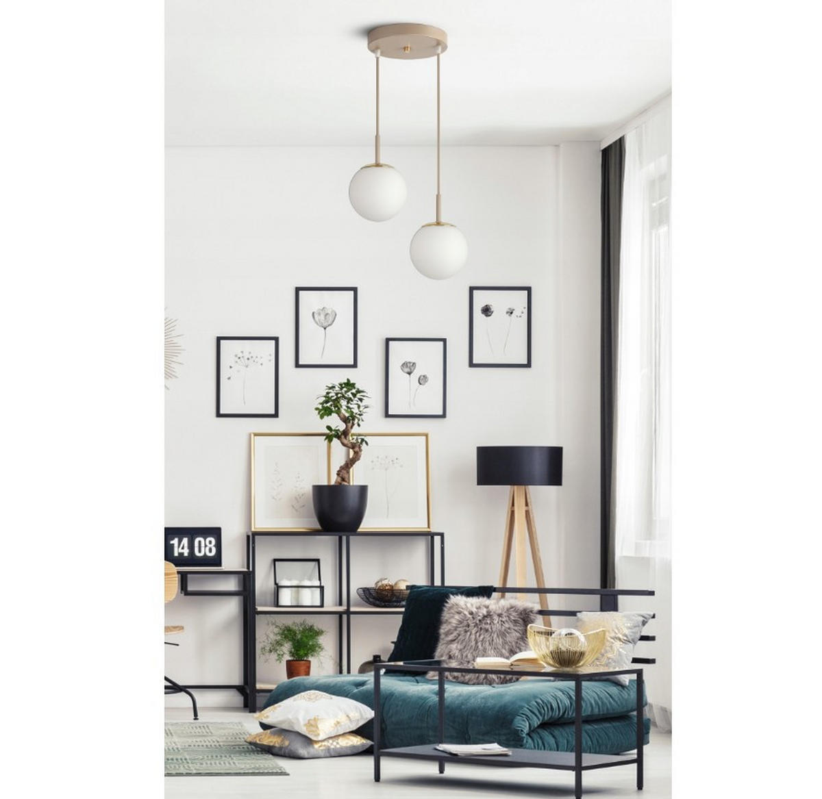 PENDELLEUCHTE ECRU II - Beige/Goldfarben, Glas/Metall (30/30/100cm) - kiki design