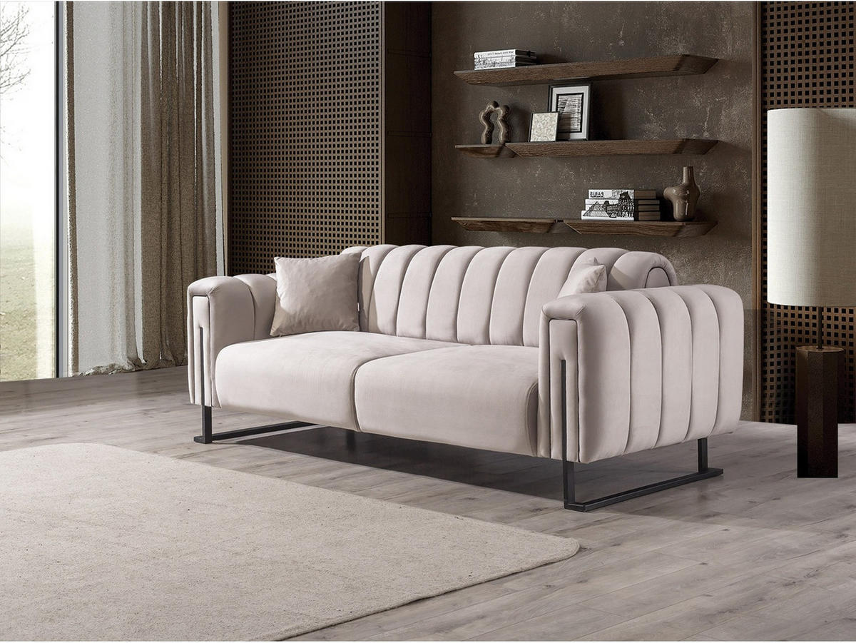SOFA Bianca 2-Sitzer Samt Creme - Beige, Holz/Textil (195/78/94cm) - Villa Möbel