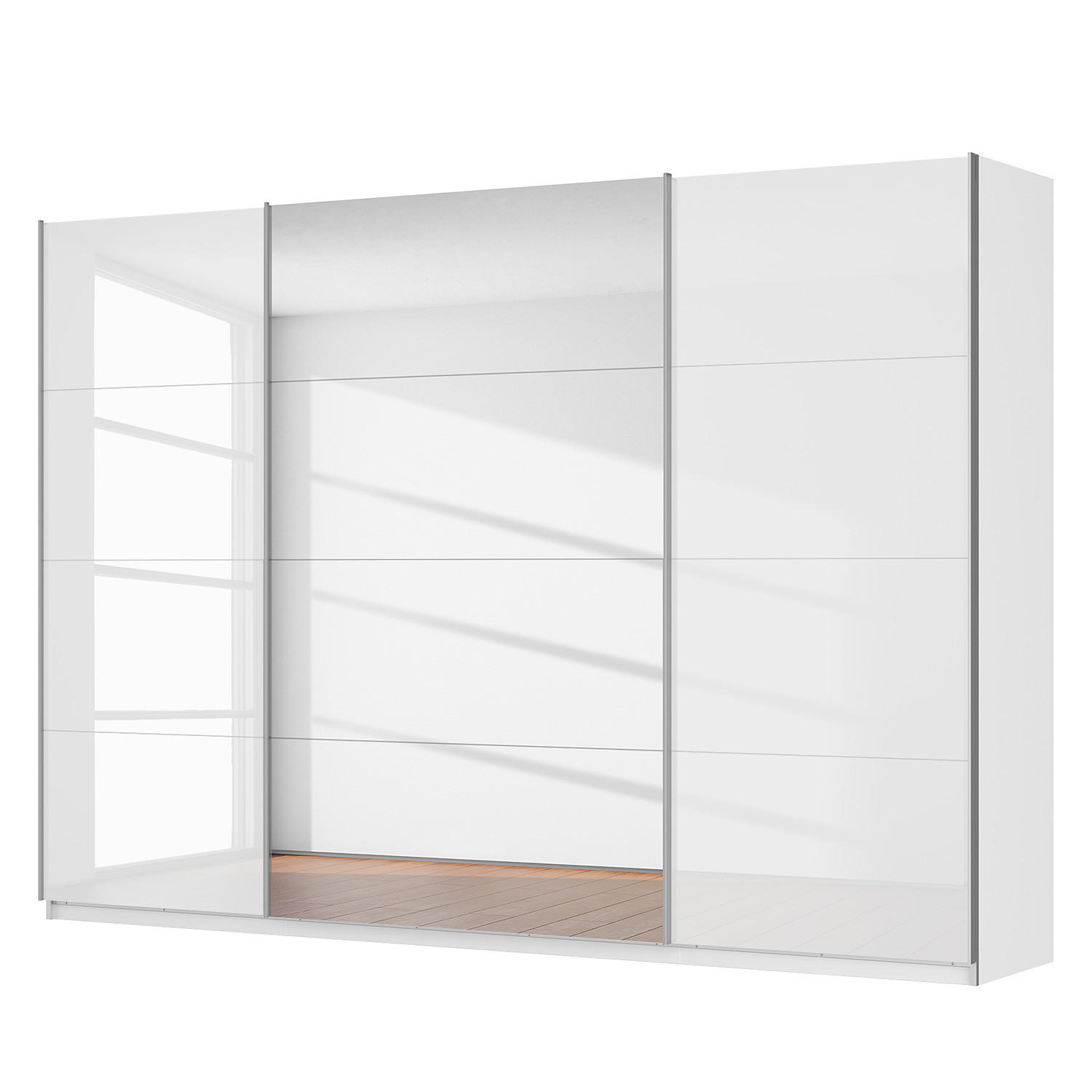 SCHWEBETÜRENSCHRANK - Weiß Hochglanz, Glas/Holzwerkstoff (315/222/68cm) - home24