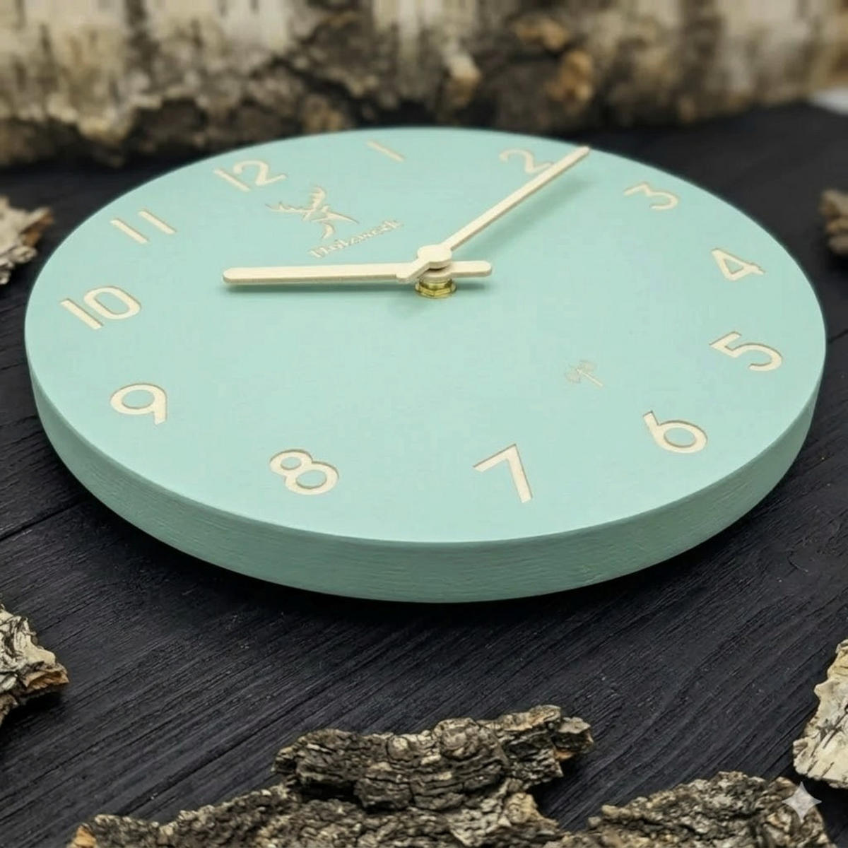 WANDUHR Holz Designer LIMBURG (FUNK) Loft Wand Uhr, mintgrün - Beige/Mintgrün, Holz (25/25/2.2cm) - Holzwerk