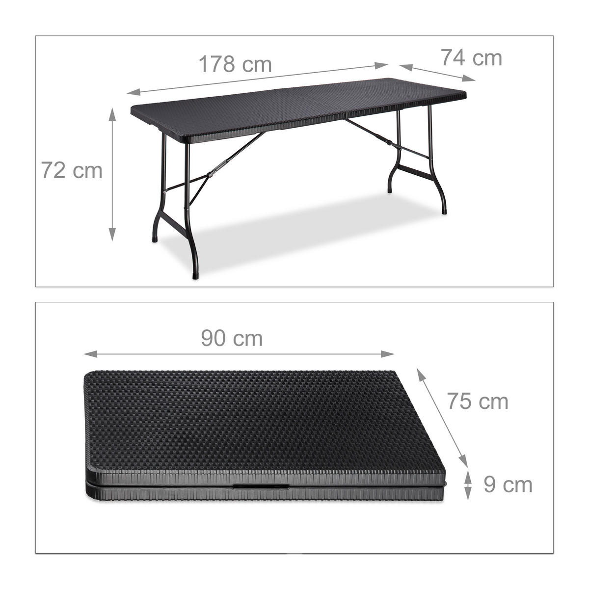 GARTENTISCH - Schwarz, Kunststoff/Metall (74/178/72cm) - Relaxdays