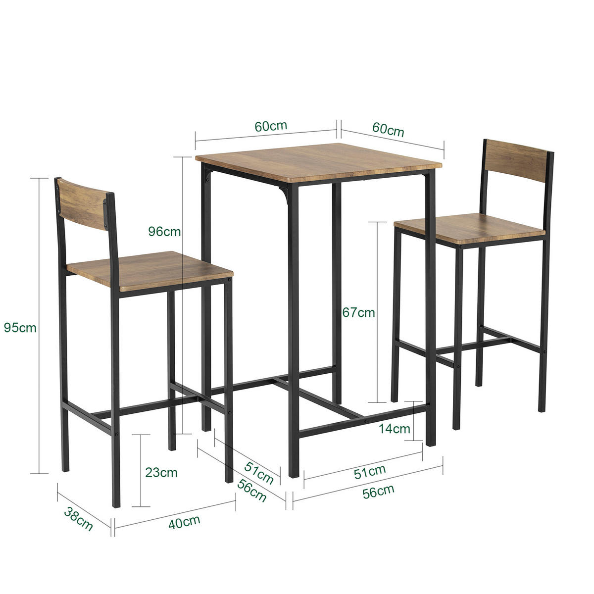 BARTISCH + 2 x BARHOCKER - Naturfarben, Holzwerkstoff (60/97/60cm) - SoBuy
