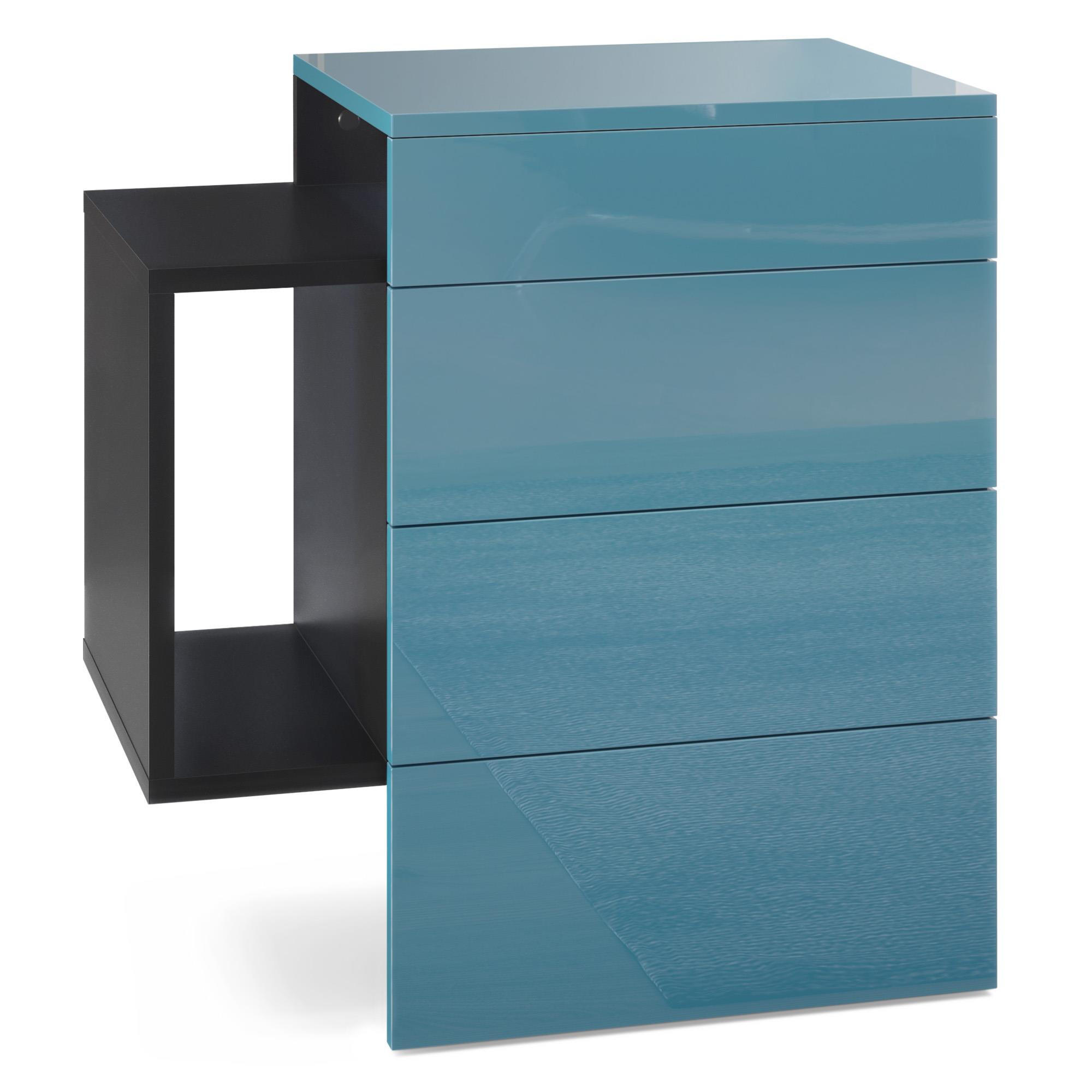 NACHTTISCH Queens Front in Petrol Hochglanz - Petrol, Holzwerkstoff (60/63/36cm) - Vladon