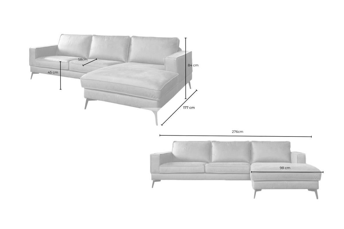 ECKSOFA BLOOM Hellgrau Leder - Hellgrau/Schwarz, Leder/Metall (276/177cm) - KAWOLA