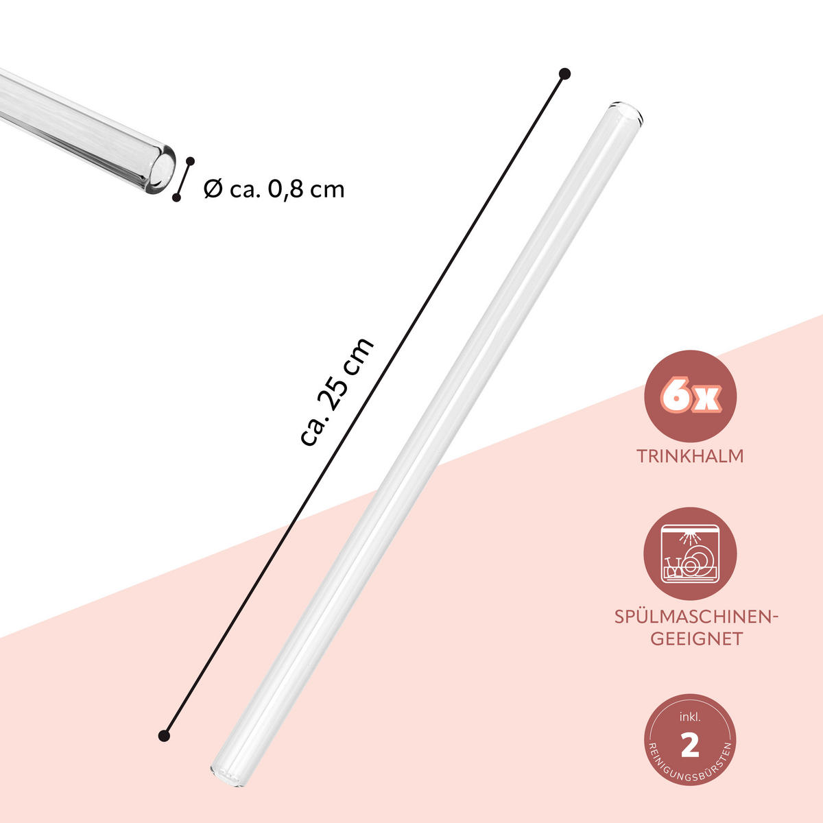 GLAS-TRINKHALME aus Borosilikatglas, gerade Form - Transparent, Glas (0.8/25cm) - bremermann