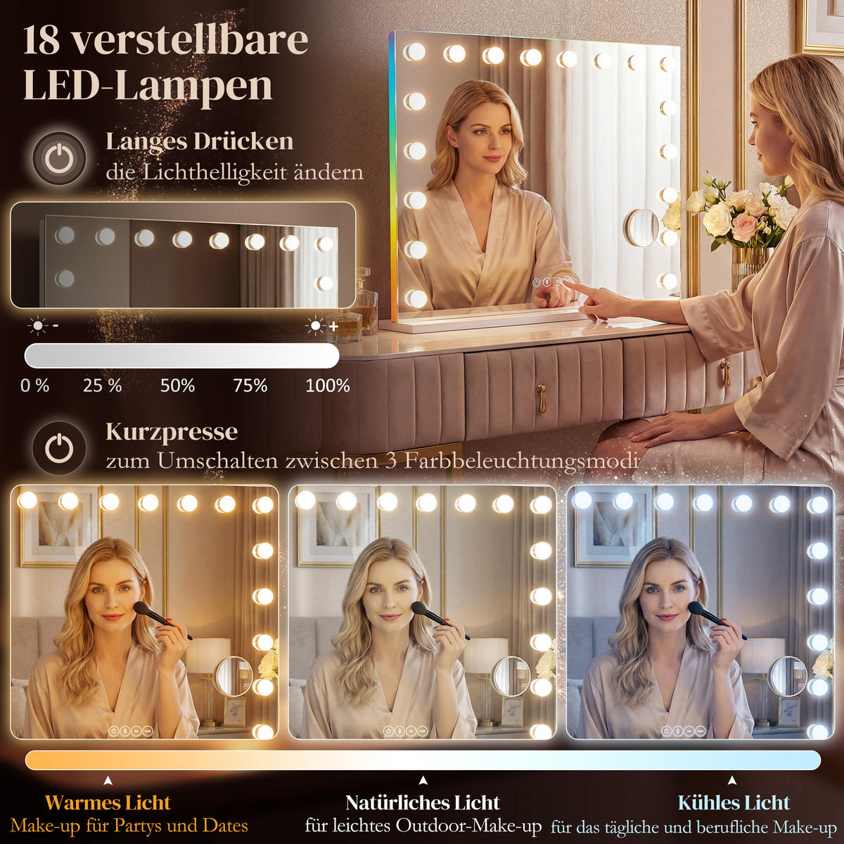 HOLLYWOOD-SPIEGEL Glas Weiß - Weiß, Glas (14/60/80cm) - HOMCOM