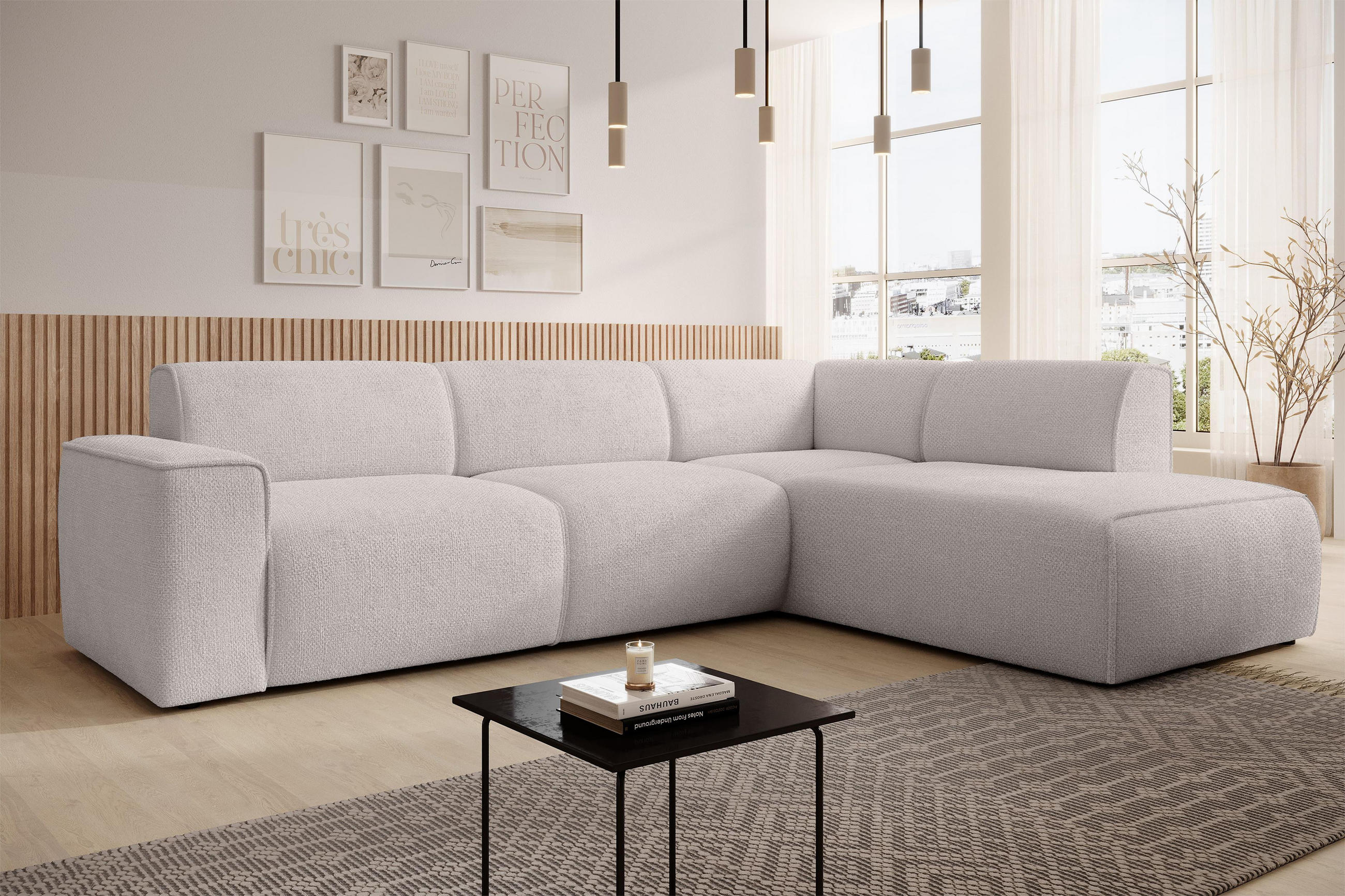 ECKSOFA L Form Didim Taupe 292/220/78 cm – großes Sofa stilvoll & bequem R - Taupe/Schwarz, Kunststoff/Textil (292/220cm) - AX Living