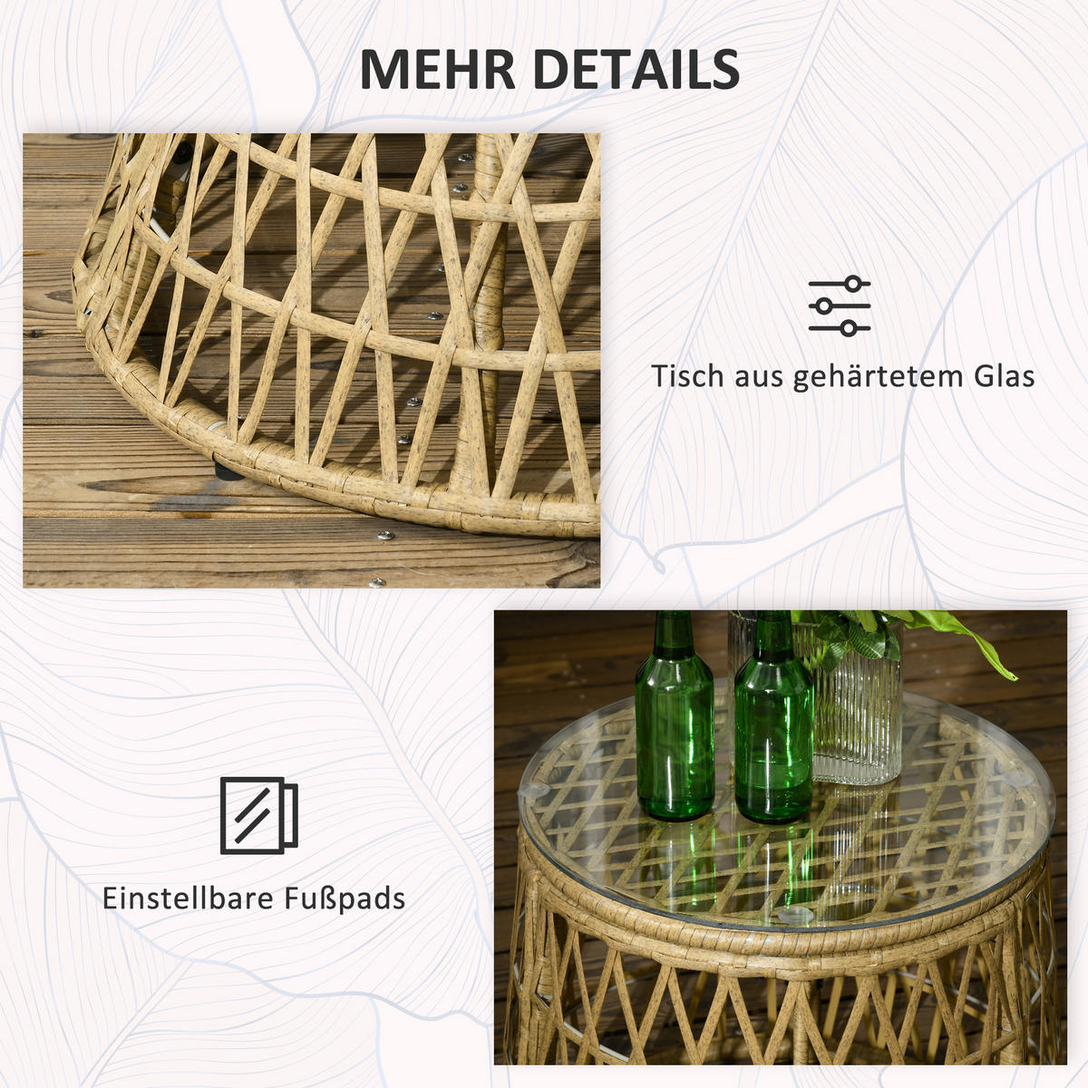 GARTENMÖBEL Set, PE Rattan, Kaffee - Dunkelbraun, Kunststoff - Outsunny