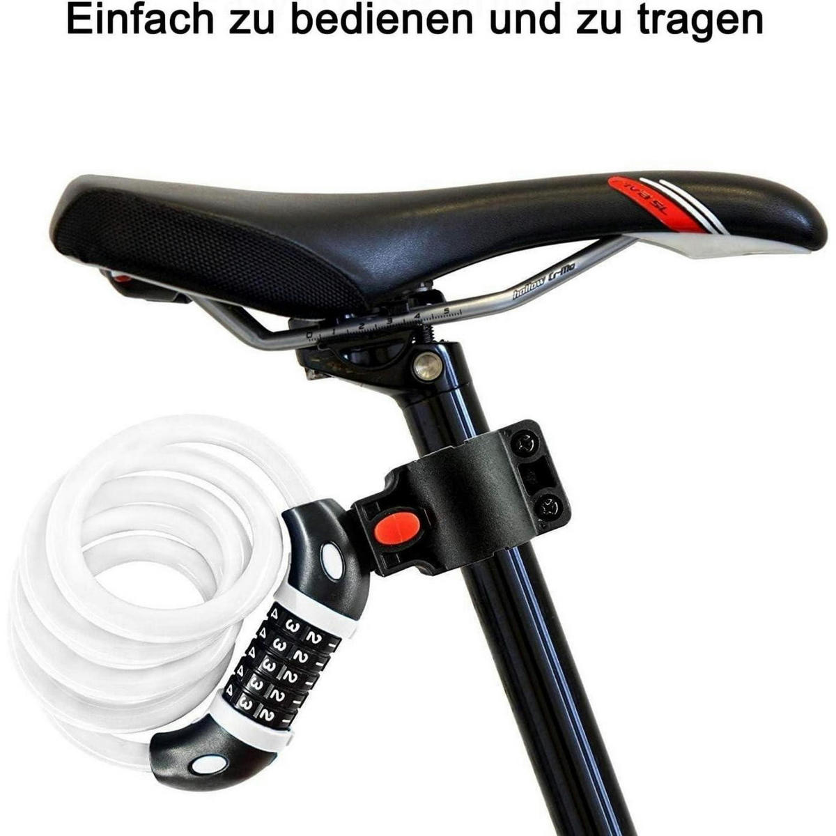 KABELSCHLOSS Fahrrad 120 cm Zahlenschloss mit Halterung Weiß - Multicolor, Kunststoff (4.1/16/15.3cm)
