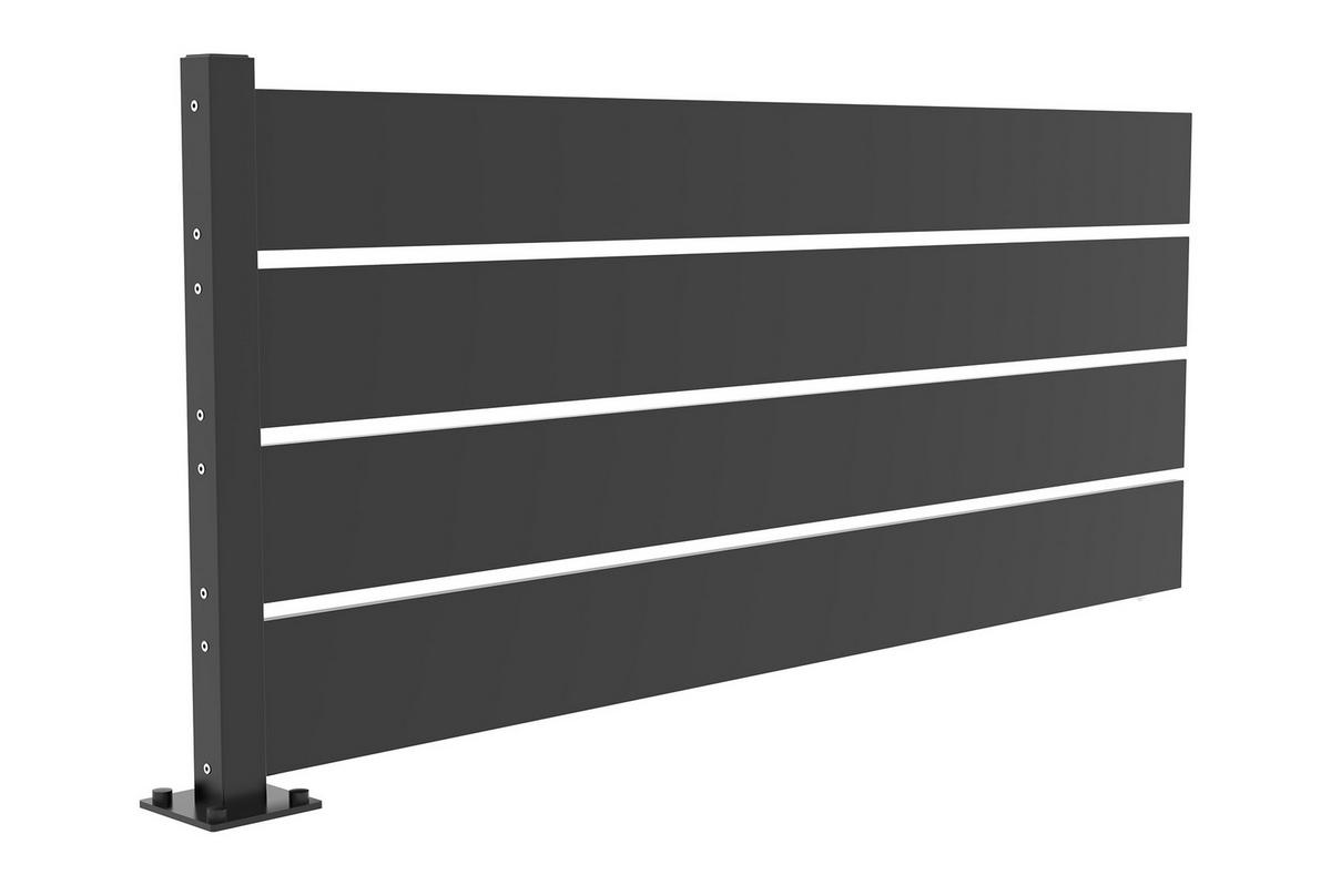HALBOFFENER schwarzer Stahlzaun mit Eckpfosten Velino 8m H.80cm - Schwarz, Metall (800/84cm) - Casanoov