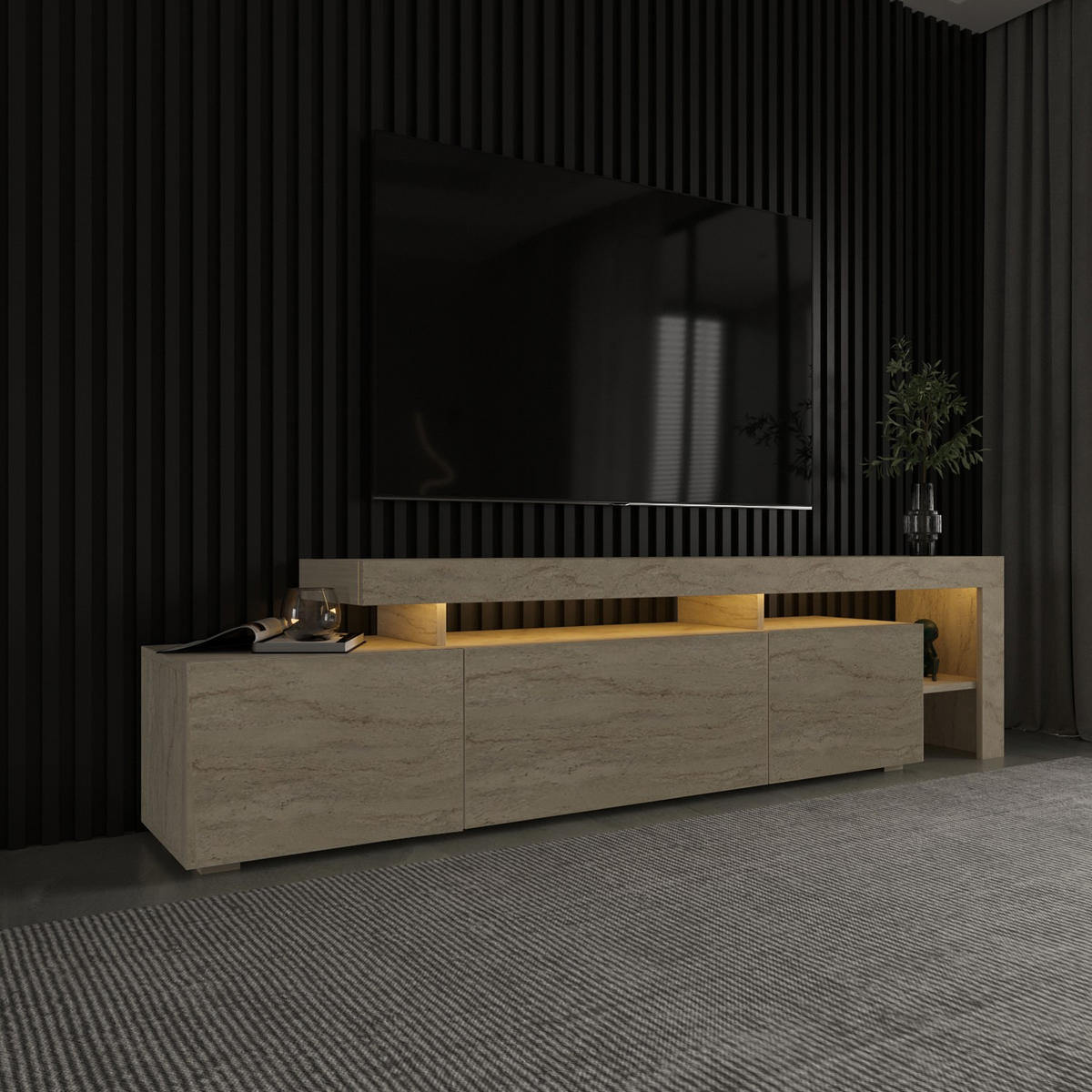 TV-MÖBEL Beliz Travertin - Beige, Holz (192/53/37cm) - Habitat Garten