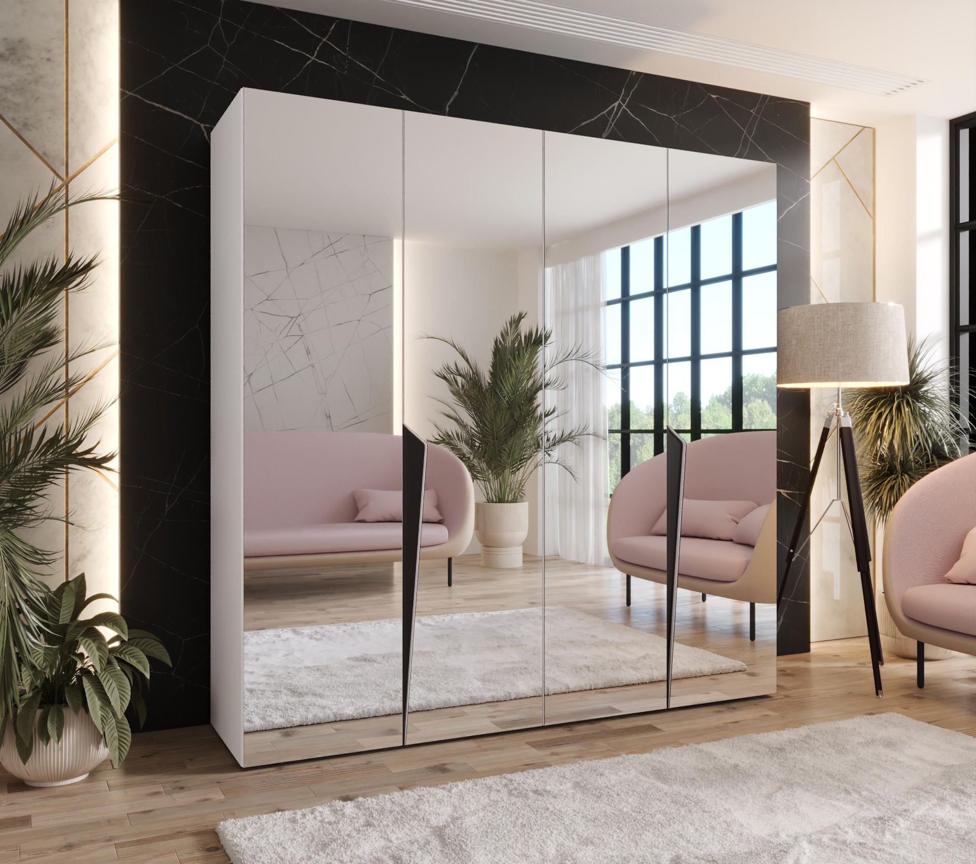 DREHTÜRENSCHRANK 202/200/52 4-türig - Schwarz/Weiß, Holz/Metall (200/202/52cm) - Abiks Möbel