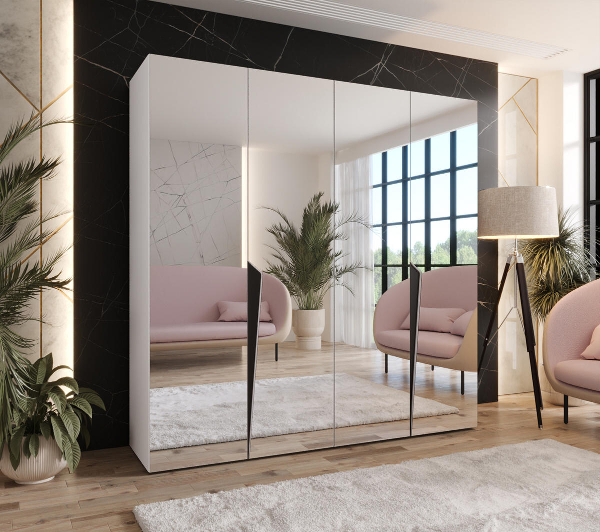 DREHTÜRENSCHRANK 202/200/52 4-türig - Schwarz/Weiß, Holz/Metall (200/202/52cm) - Abiks Möbel