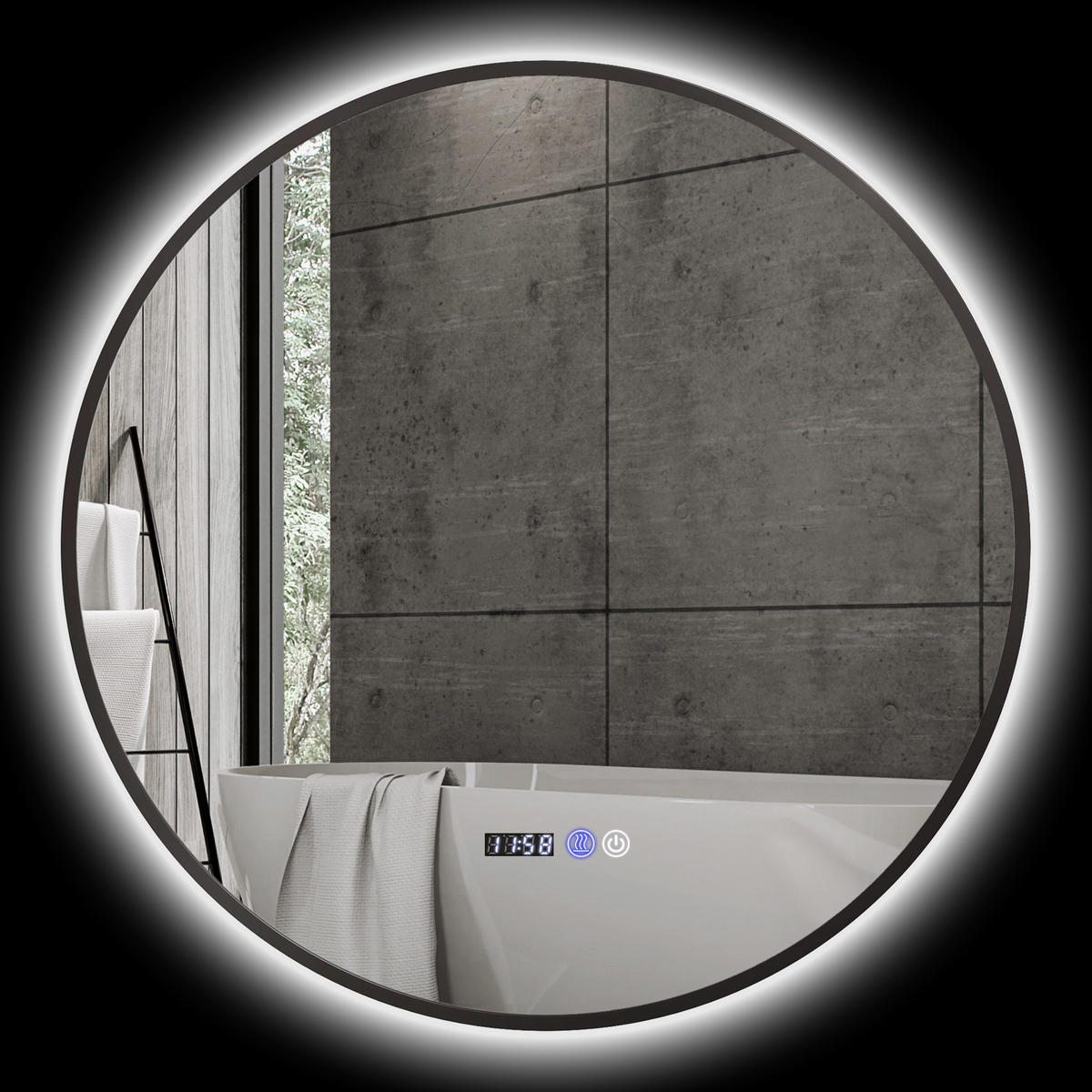 BADEZIMMERSPIEGEL,EINSTELLBARER Helligkeit,Touch-Schalter,70cm Durchmesser,schwarz - Schwarz, Glas (3/70/70cm) - Vallsero