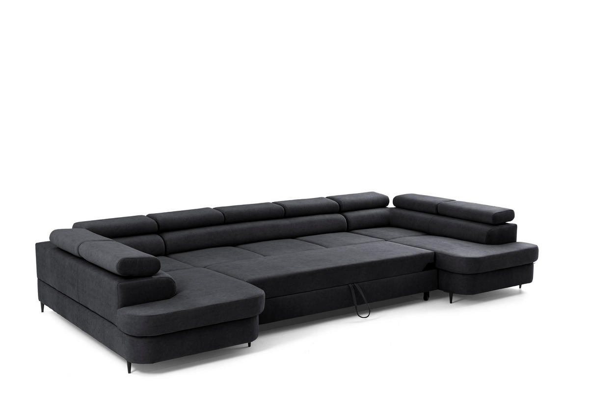 ECKSOFA U-Form PRIAM MAXI U2 XXL Ecksofa U-form 400 cm mit Schlaffunktion, 2 Bettkästen & Kopfteilverstellung Dunkelgrau - Dunkelgrau, Holz/Textil (400/91/203cm) - Muffo
