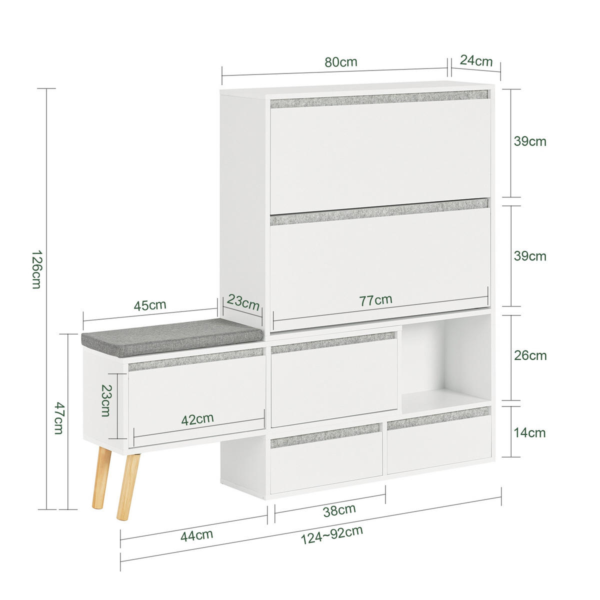SCHUHSCHRANK Weiß - Weiß, Holzwerkstoff (92/115/24cm) - SoBuy