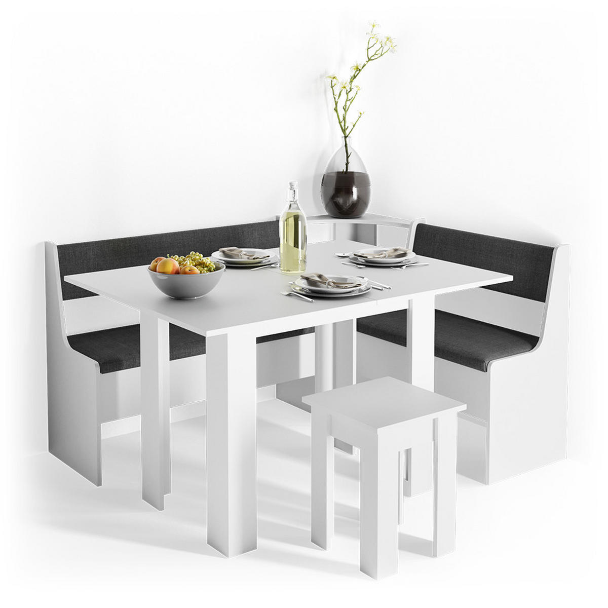 ECKBANKGRUPPE Roman Weiß 150 x 41.5 cm mit Tisch - Anthrazit/Weiß, Holzwerkstoff (150/80/120cm) - Vicco