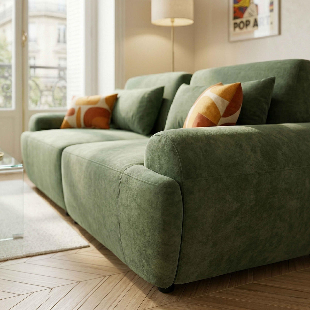 SOFA 2-Sitzer, Grün - Grün, Textil (218/82/109cm) - Oviala