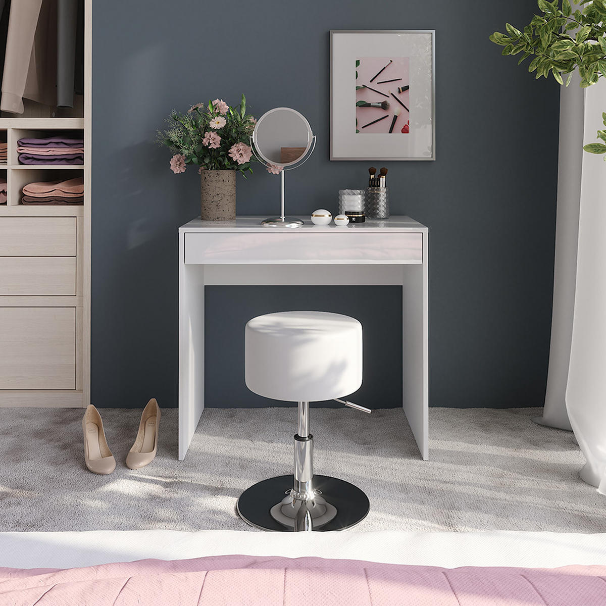 TOALETNÍ STOLEK Sherry Bílá/bílý vysoký lesk - vysoce lesklá bílá, kompozitní dřevo (81.4/76/50.1cm) - Vicco