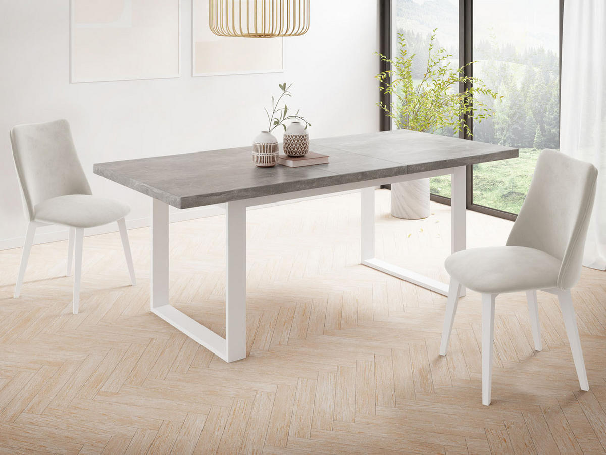 ESSTISCH Sana rechteckig ausziehbar, Grauer Beton 140/200/80/75 cm - Hellgrau/Weiß, Holzwerkstoff/Metall (140/80/75cm) - WFL GROUP